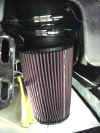 The heart of the system, a K&N 9" cone filter with a 4" opening